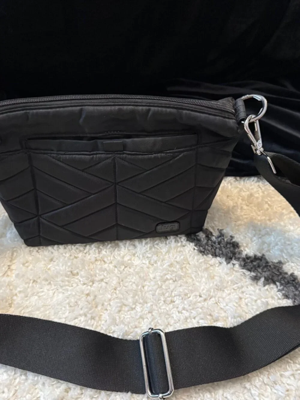 Lug Flare Crossbody Black Quilt Wide Strap Purse Bag Travel Resort Chic
